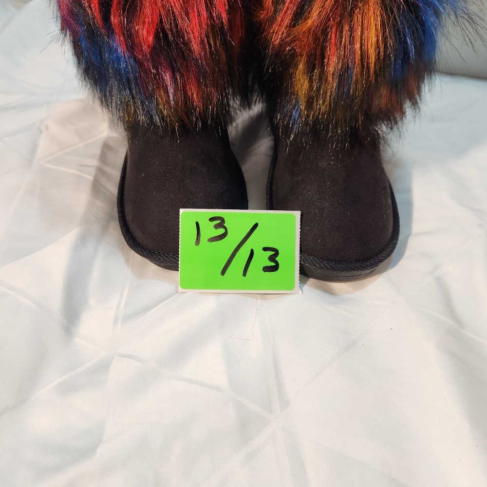 JUSTFAB MULTICOLOR CARRIE FAUX-FUR FUZZY BLACK ANKLE BOOTS 6 - Picture 9 of 9